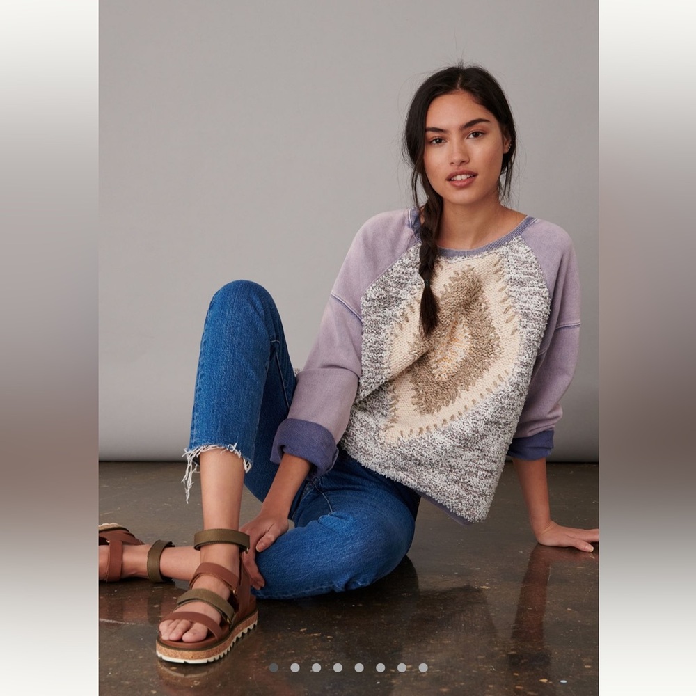 Pilcro Textured Diamond Pattern Sweater - Purple and Cream